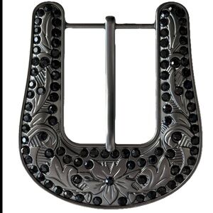 Nocona Silver with Black Rhinestones Western Floral Scroll Belt Buckle NWOT